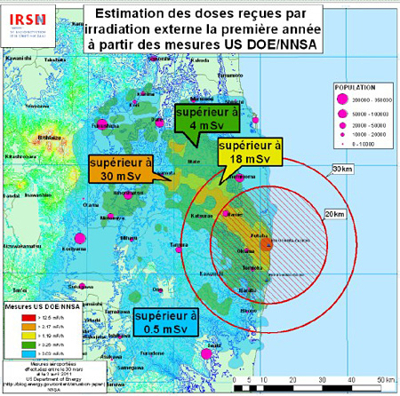 図5:フランスIRSN4月12日発表資料より。年間積算被曝予想