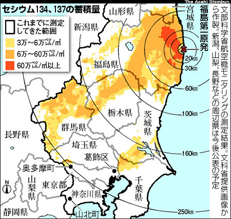 東京・神奈川含む汚染マップ公表　一部で１万ベクレル超？